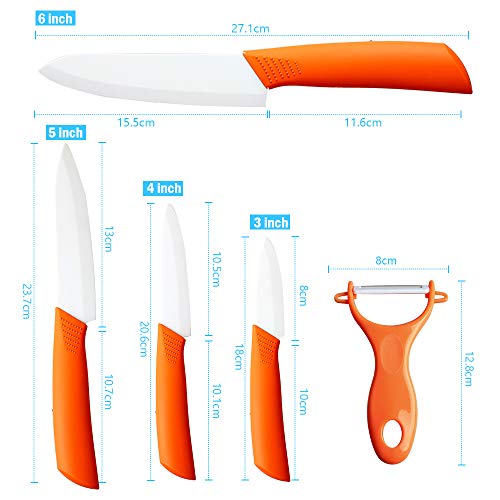 Juego de cuchillos de cerámica, cuchillo de cocina Chef, cuchillo de pan Super Sharp de cinco piezas, cuchillo para pelar frutas vegetales, resistente a la oxidación y a las manchas (naranja)