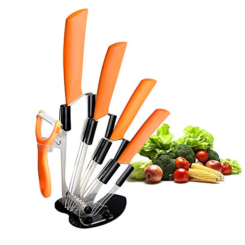 Juego de cuchillos de cerámica, cuchillo de cocina Chef, cuchillo de pan Super Sharp de cinco piezas, cuchillo para pelar frutas vegetales, resistente a la oxidación y a las manchas (naranja)