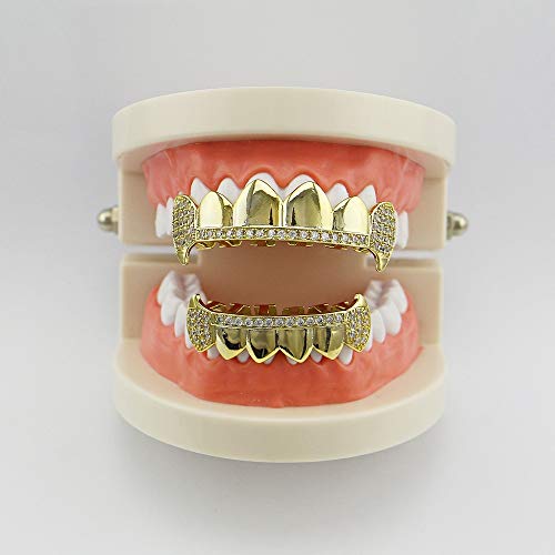 Juego de dientes con diseño de cruz chapada en oro con diamantes de imitación, excelente corte para todos los tipos de dientes, juego de parrilla superior e inferior, Hip Hop Bling Grillz