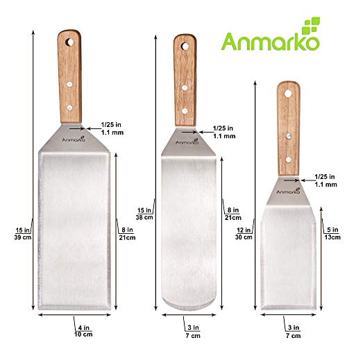 Juego de espátula de metal de acero inoxidable - Espátulas de Tepaniyaki plana cortavientos - utensilio de metal - Ideal para barbacoa parrilla plana parte superior de hierro fundido accesorios para 