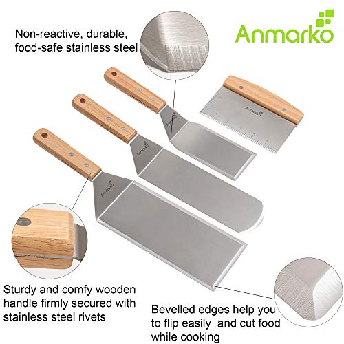 Juego de espátula de metal de acero inoxidable - Espátulas de Tepaniyaki plana cortavientos - utensilio de metal - Ideal para barbacoa parrilla plana parte superior de hierro fundido accesorios para 