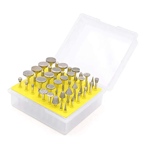 Juego de Fresas de Diamante - GOXAWEE 50Pcs Fresa de Molienda/Muela de Diamante / 3 mm Broca para Dremel/Accesorios para Herramientas Rotativas/Grabado, Talla, Pulido de Bricolaje/Grano 150