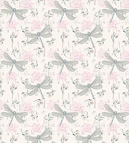 Juego de funda nórdica Dragonfly 3 PCS, Shabby Chic Roses Mist en fondo vintage con estampado de polilla, juego de cama para niños / adolescentes / adultos / colcha para niños, rosa pálido gris claro