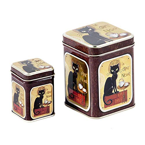 Juego de Latas para Té - Caja de Té - Recipiente Contenedor Almacenamiento de Té - Diseño Le Chat Noir - Lata de Té - Capacidad 100 gr y 25 gr