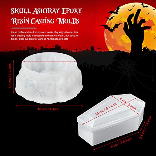 Juego de Moldes de Silicona Resina de 2 Piezas, Moldes de Resina de Caja de Baratijas Incluyen Molde de Resina de Calavera y Molde de Ataúd para Artesanía de Joyería DIY Decoración de Halloween