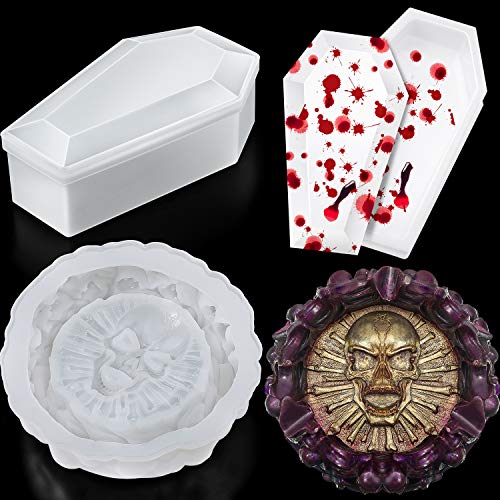 Juego de Moldes de Silicona Resina de 2 Piezas, Moldes de Resina de Caja de Baratijas Incluyen Molde de Resina de Calavera y Molde de Ataúd para Artesanía de Joyería DIY Decoración de Halloween