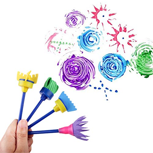 Juego de Pinceles de Pintura de Esponja para niños, Kit de Pinceles de patrón de 31 Piezas para niños Que pintan Doodle Doodle de Aprendizaje temprano, Delantal Impermeable de Manga Larga