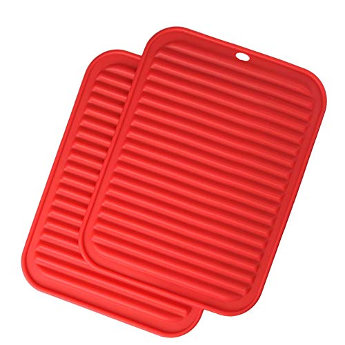 Juego de salvamanteles de silicona de 22,86 x 30,48 cm, tamaño grande, multiusos, resistente al agua, antideslizante, flexible, duradero, apto para lavavajillas, color rojo