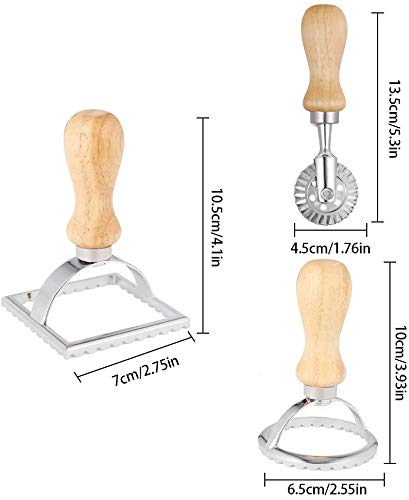 Juego de sellos para ravioles, cortador de ravioles con mango de madera, para hacer ravioles, empanadillas o galletas (3 piezas)