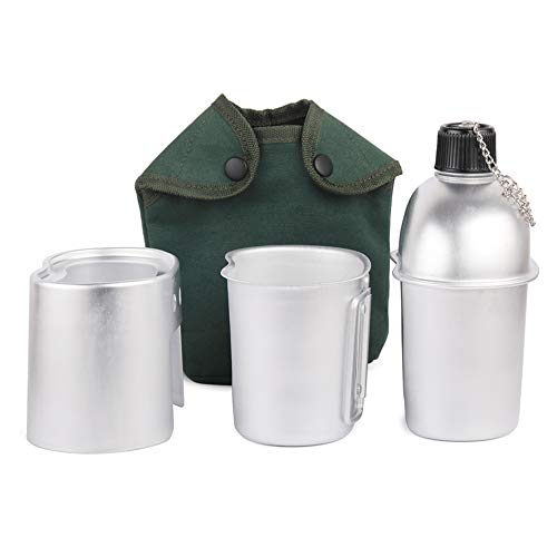 Juego de Tazas de cantimplora de Acero Inoxidable de 3 Piezas Kit de Utensilios de Cocina de Metal para Picnic con Mochila de Camping