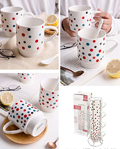 Juego de tazas de porcelana – Juego de tazas apilables de 325 ml con soporte de cromo para café, té, cacao