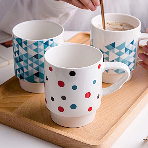 Juego de tazas de porcelana – Juego de tazas apilables de 325 ml con soporte de cromo para café, té, cacao