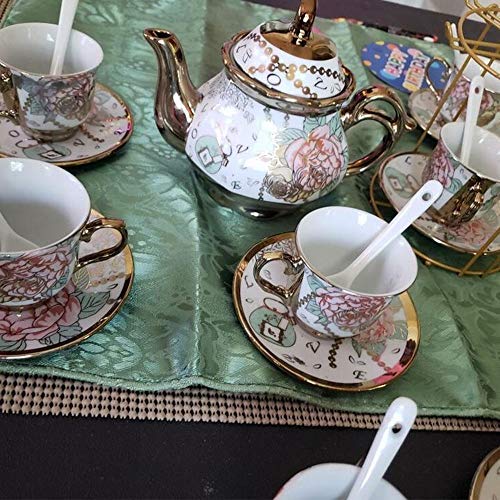 Juego De Té De Cerámico Clásico Europeo, Exquisita Flor Borde Dorado Juego De Té De Porcelana Juego De Café Vintage Con Soporte De Metal, Para Regalo, La Boda, La Familia Y La Oficina