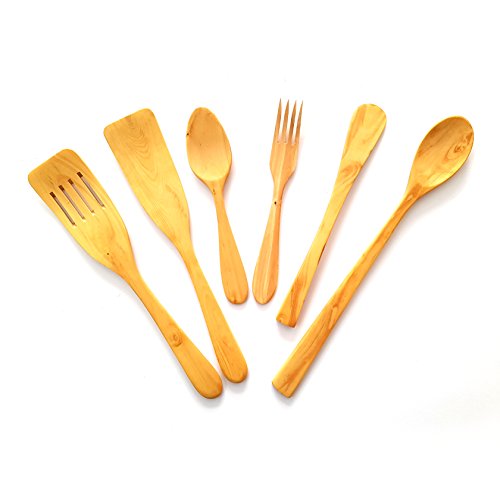 Juego de Utensilios Cocina artesanales Fabricados con Madera de boj,6 Piezas