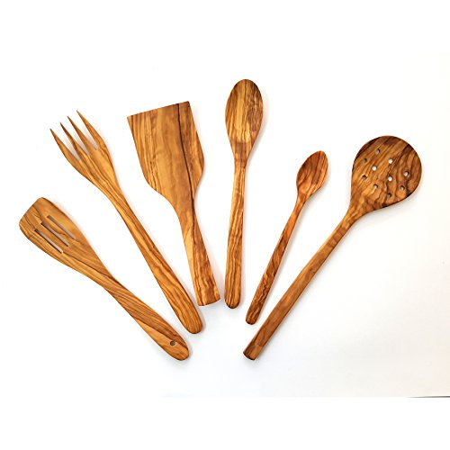 Juego de Utensilios Cocina artesanales Fabricados con Madera de Olivo 6 Piezas