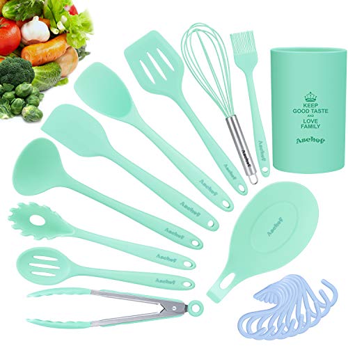 Juego de utensilios de cocina de silicona 20in1, sin BPA, no tóxicos, resistentes al calor, antiadherentes, de silicona, espátula, cuchara, kit de utensilios para cocinar y hornear (verde)