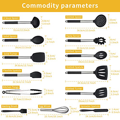 Juego de Utensilios de Cocina Silicona 27 uds Utensilios de Cocina de Cocina Antiadherentes Resistentes al Calor Herramientas antiadherentes para Hornear en la Cocina 14 Juegos y 13 Ganchos S Negro