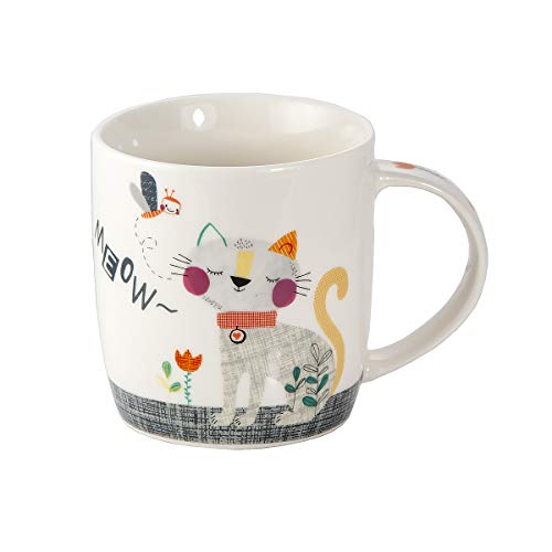 Juego Tazas de Café, Tazas Desayuno Originales de Té Café, Porcelana con Diseño de Lindo Gato, 4 Piezas - Regalos para Amantes de los Gatos Mujeres y Hombres