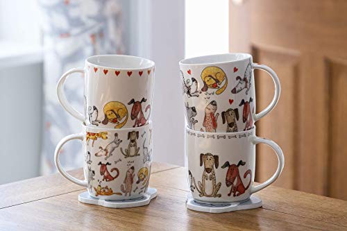 Juego Tazas de Café, Tazas Desayuno Originales de Té Café, Porcelana con Diseño de Perros, 4 Piezas - Regalos para Amantes de los Perro Mujeres y Hombres