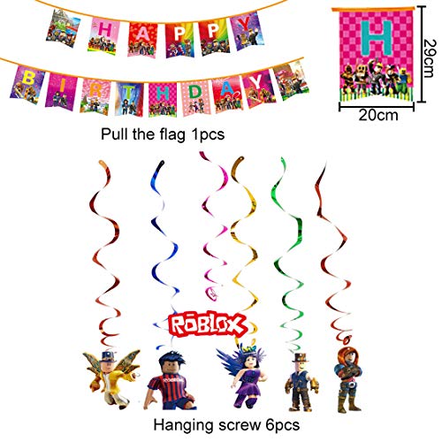 Juego temático Party Supplies Roblox Favor de fiesta Roblox Colgando remolinos Decoraciones Feliz Bithday Banner Giratorios Glitter Foil Techo Streamers Gamer Cumpleaños Decoración