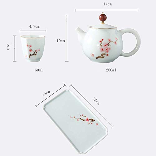 Juegos de té Juego de té de Porcelana de Utilidad Pintado a Mano Patrón de Flor de Ciruelo Resistente al Desgaste Diseño Octogonal Duradero Taza Juego de Viaje Creativo y Delicado para el hogar