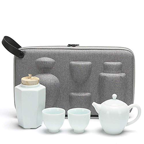 Juegos de té Simplism Juego de té de Viaje Porcelana Verde y Blanca Una Olla y Dos Tazas Juego de té portátil para Viajes al Aire Libre Limpio y Elegante Portátil para el hogar (Tamaño: Gratis)