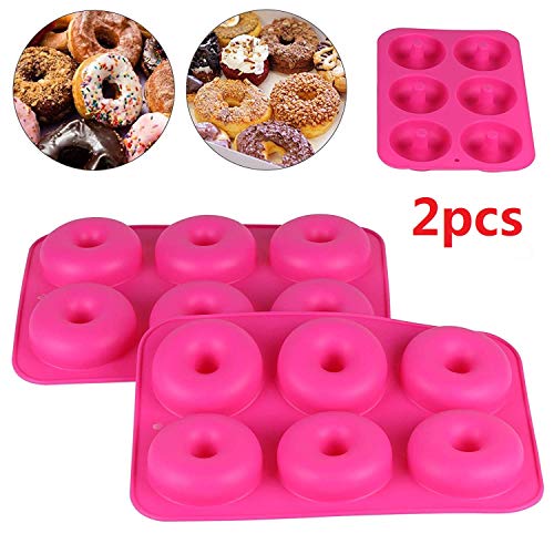 JUEYAN® 2 Piezas Moldes de Silicona para Rosquillas Bandeja Antiadherente para Hornear Rosquillas para Bizcochos, Bagels, Muffins Adecuado para Lavavajillas, Horno, Microondas, Refrigerador