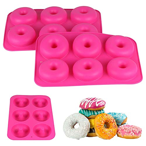 JUEYAN® 2 Piezas Moldes de Silicona para Rosquillas Bandeja Antiadherente para Hornear Rosquillas para Bizcochos, Bagels, Muffins Adecuado para Lavavajillas, Horno, Microondas, Refrigerador