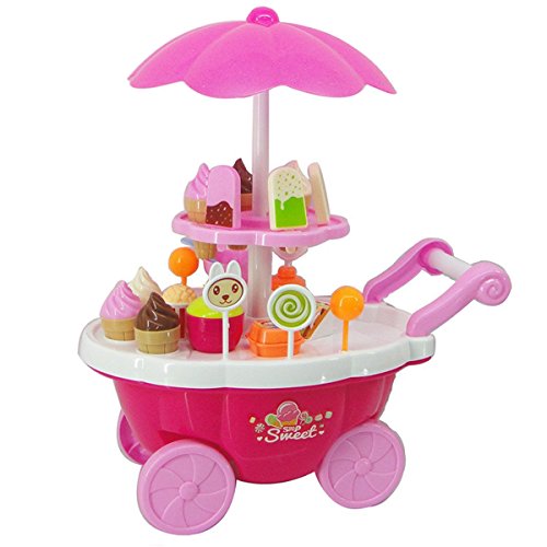 Juguete para niños Ice Cream Trolley, Juega House Toy, Juego de simulación Toy Set, Juguete de rol de niños, Mini Trolley Shop Toy con luz y música