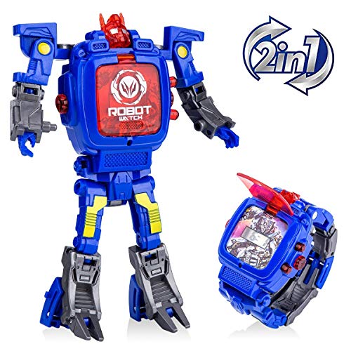 Juguete Reloj Transformers Juguetes Niños 2 en 1 Transformadores electrónicos Juguetes Reloj Robot deformado Transformación Manual Robot Juguetes Regalo para niños de 3 a 6 años (Azul)