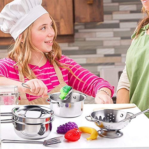 Juguetes de Cocina para Niños, Juguetes de Cocina de Acero Inoxidable, Ollas y Sartenes de Acero Inoxidable, Utensilios de Cocina, Utensilios de Cocina, Sartenes para Niños y Niñas