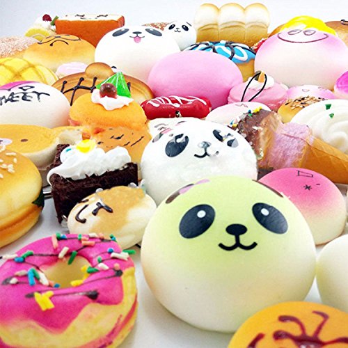 Juguetes Squishy de Hinchado Lento Paquete Surtido de 10 Squishies: Kawaii de Comida Gigante Bollo Pan Donuts Panda Suaves y Blandos Jumbo Medio y Mini - Amuletos de Móvil Llavero Correa