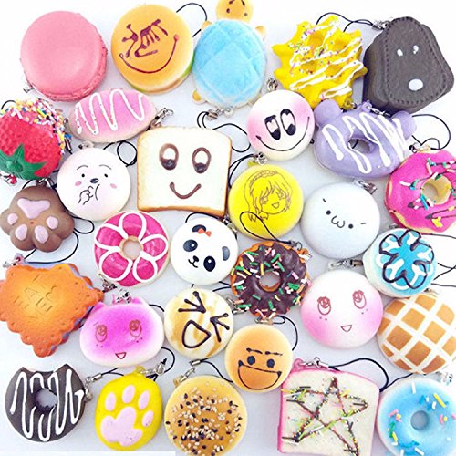 Juguetes Squishy de Hinchado Lento Paquete Surtido de 10 Squishies: Kawaii de Comida Gigante Bollo Pan Donuts Panda Suaves y Blandos Jumbo Medio y Mini - Amuletos de Móvil Llavero Correa