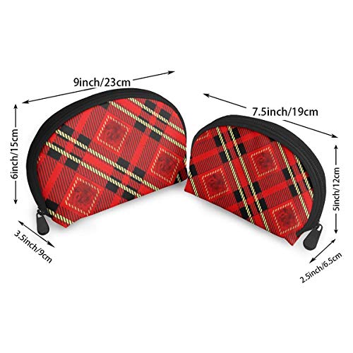 JUKIL Tartan Plaid Seamless Pattern Color Rojo y Negro Bolsas de cosméticos de Viaje para Mujer Bolsa de Embrague de Maquillaje a Prueba de Agua de 2 Piezas Bolsa de cosméticos y artículos de tocador