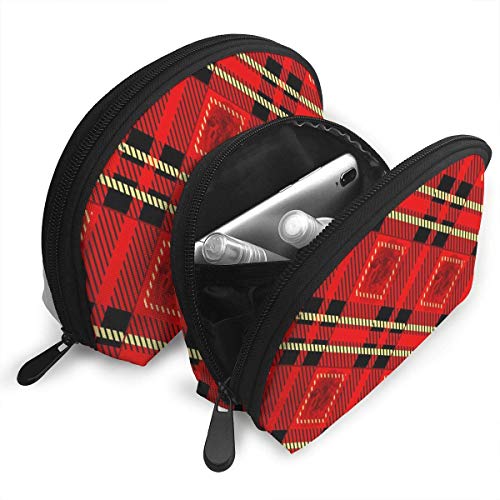 JUKIL Tartan Plaid Seamless Pattern Color Rojo y Negro Bolsas de cosméticos de Viaje para Mujer Bolsa de Embrague de Maquillaje a Prueba de Agua de 2 Piezas Bolsa de cosméticos y artículos de tocador