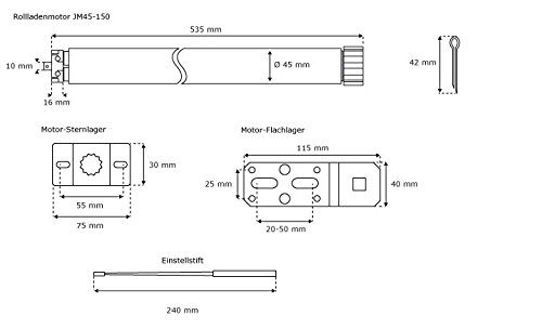 JULIUS MAYER Motor tubular electromecánico JM45-150 (15Nm | SW60) para persianas + JAROLIFT Sevenlogic Comfort Reloj conmutador