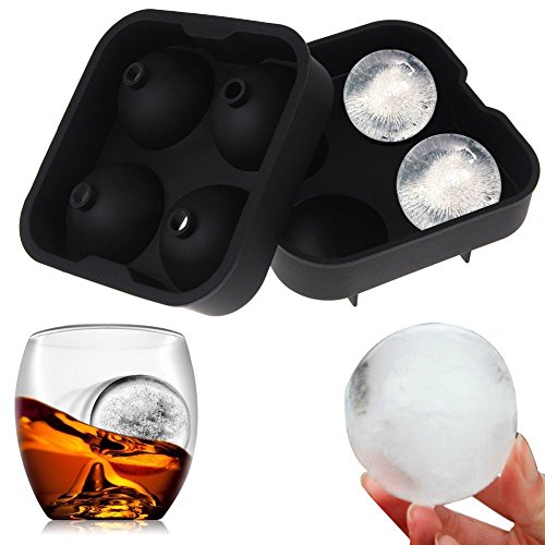 JUNGEN Bola de Hielo Molde Flexible Silicona Cubito de hielo bandeja Moldes 4 x 4,5 cm redondo hielo de pelota de esferas para vasos de Whisky cóctel o licor gafas (Negro)