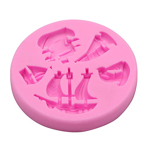 JUNGEN Molde de Silicona en Forma de Barco Pirata Moldes de Fondant para Hornear Decoracion Tartas Pasteles DIY Chocolate Moldes