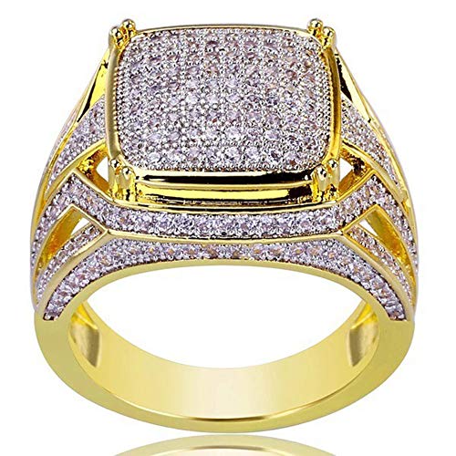 Junmei 18K Gold Cluster Fuera del Anillo de Hip Hop Laboratorio Simulado Diamond Band Micropave Mens Bling Anillo