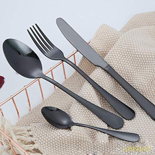 JUNSHUO 4 Piezas Set de Cubiertos Utensilios Cuchillería Conjunto utensilio Acero Inoxidable Cuchara Cuchillo Tenedor Postres Acero Cucharilla Comida Occidental (Negro Brillante)