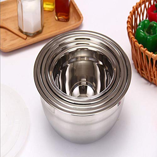 JUNSHUO Cuencos para Mezclado de Acero Inoxidable Set de 5 Boles de Cocina con Tapa 1L, 1.5L, 2L, 2,5L，3L, Tazon Mezclador Cuencos,apilable para un Almacenamiento mínimo,cocina de utensilios