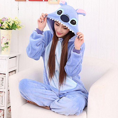 JunYito Pijama Pikachu Animale Disfraz Stitch Traje Niños Niña Adulto Mujer Invierno Kigurumi Unicornio Cosplay Halloween y Navidad (S, Stitch Adultos)