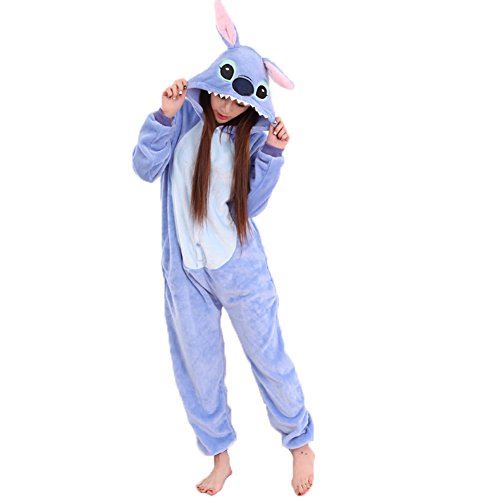 JunYito Pijama Pikachu Animale Disfraz Stitch Traje Niños Niña Adulto Mujer Invierno Kigurumi Unicornio Cosplay Halloween y Navidad (S, Stitch Adultos)