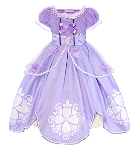 Jurebecia Las niñas se Visten Princesa Traje de Sofia Vestidos de Fiesta para niños Outfit Childs Vestido de Cosplay de cumpleaños de Halloween con Accesorios