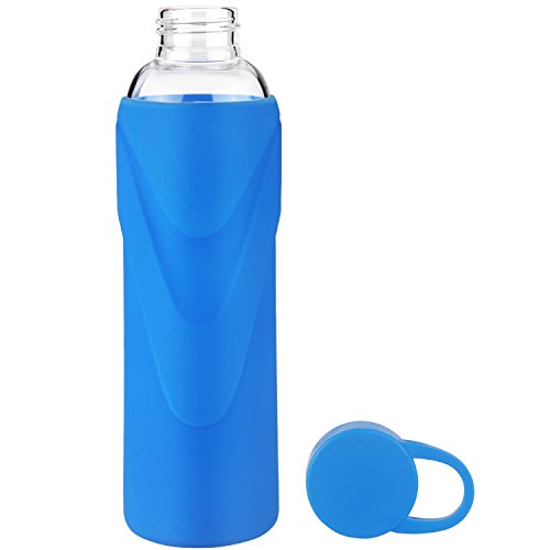 Justfwater Deporte Botella de Agua de Cristal con Funda de Silicona