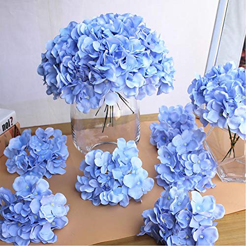 JUSTIDEA Flores Artificiales Hortensia Flor Falsa Ramo de Flores Azul para Decoración de Boda Hogar (10 Piezas)