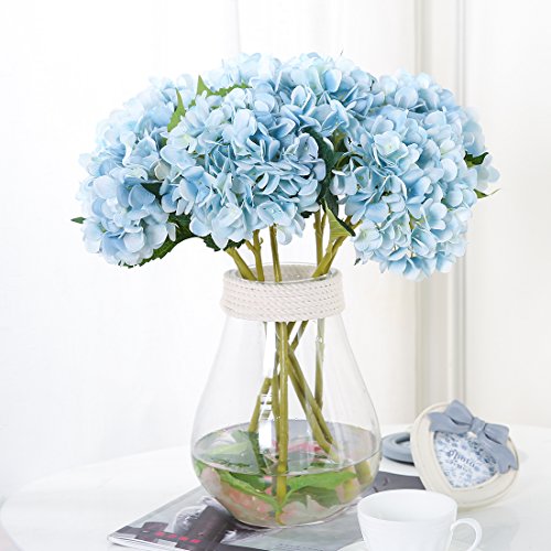 justoyou 4 flores artificiales, tallo individual, flores de seda, Hortensias, ramos artificiales de flores para boda, hogar, fiesta, decoración, tela, azul claro, 4 piezas