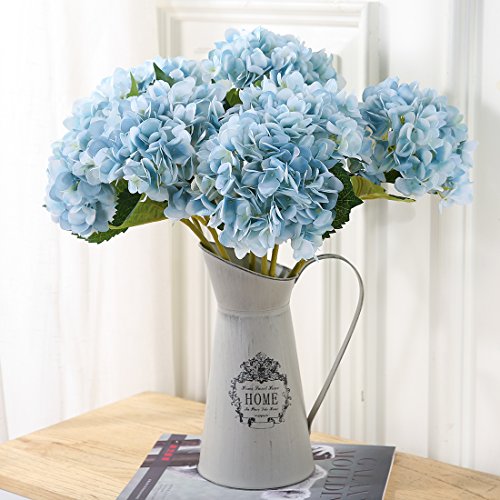 justoyou 4 flores artificiales, tallo individual, flores de seda, Hortensias, ramos artificiales de flores para boda, hogar, fiesta, decoración, tela, azul claro, 4 piezas