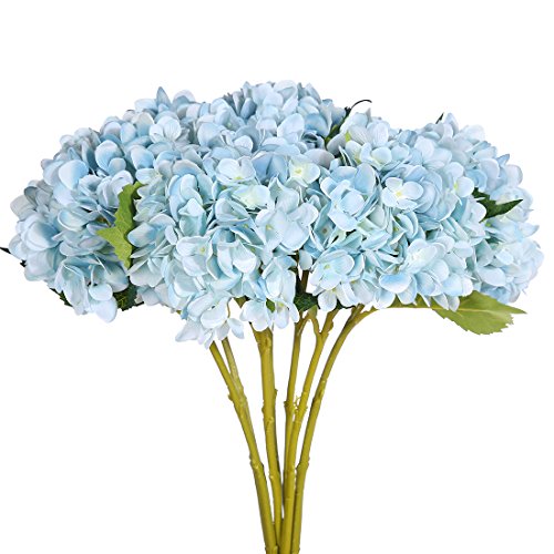 justoyou 4 flores artificiales, tallo individual, flores de seda, Hortensias, ramos artificiales de flores para boda, hogar, fiesta, decoración, tela, azul claro, 4 piezas