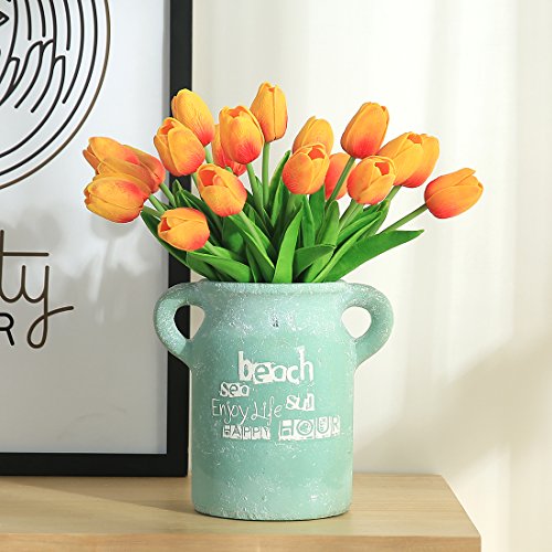 JUSTOYOU Tulipán, Toque Real, 33 cm de Largo, Flores Artificiales Decorativas para Ramos de Boda, hogar, Hotel, jardín, Actividades de Navidad, Regalos, Telas, Naranja -10